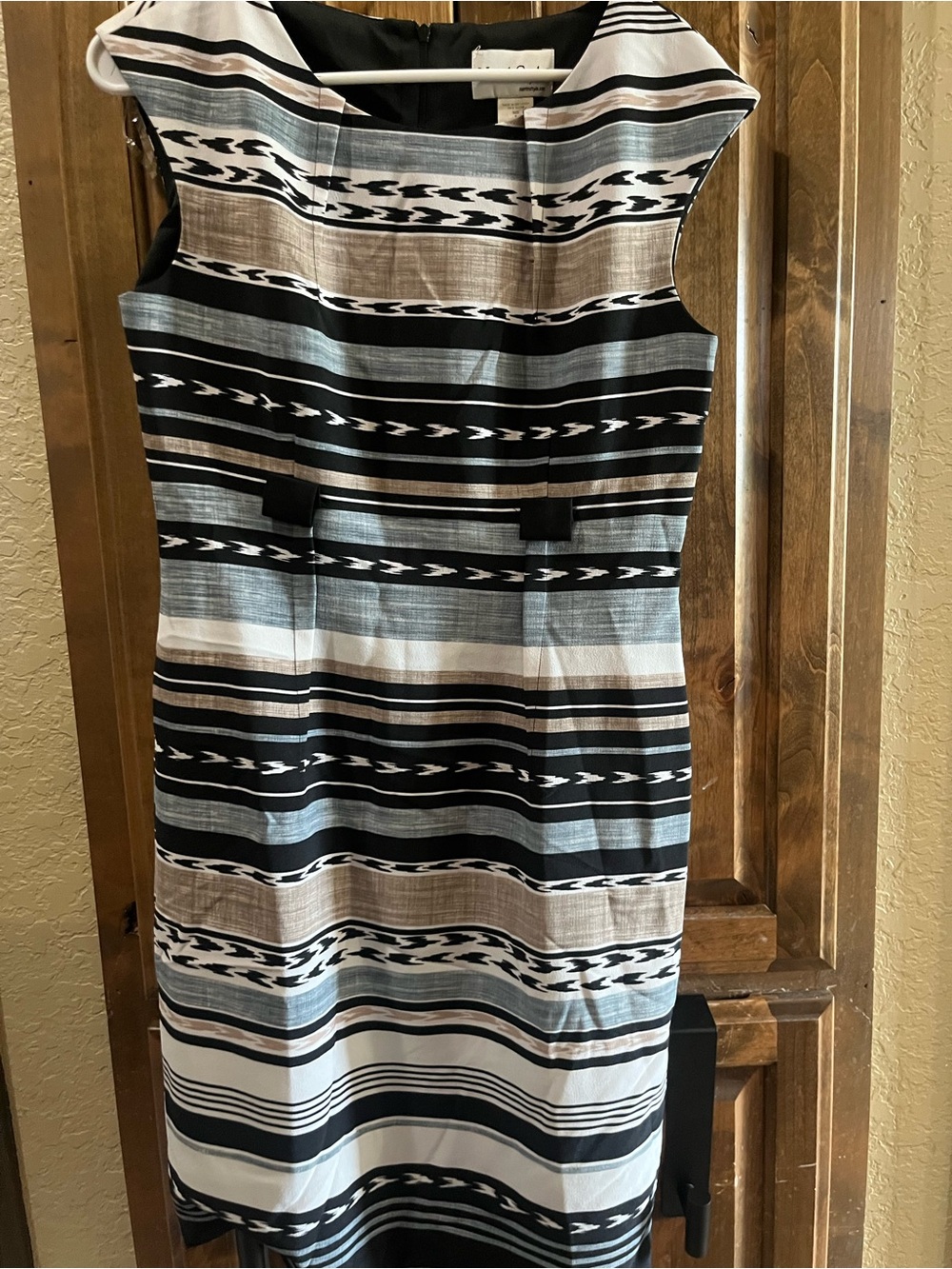 NorthStyle Striped Sheath Dress in Black, White & Light Blue